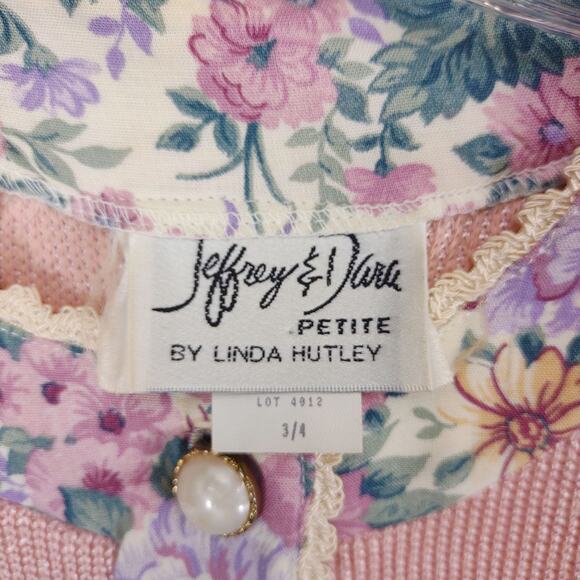 Vtg 80s Jeffrey & Dara Linda Hutley Floral Knit Blouse Button Lace Jacket Top - Picture 2 of 7